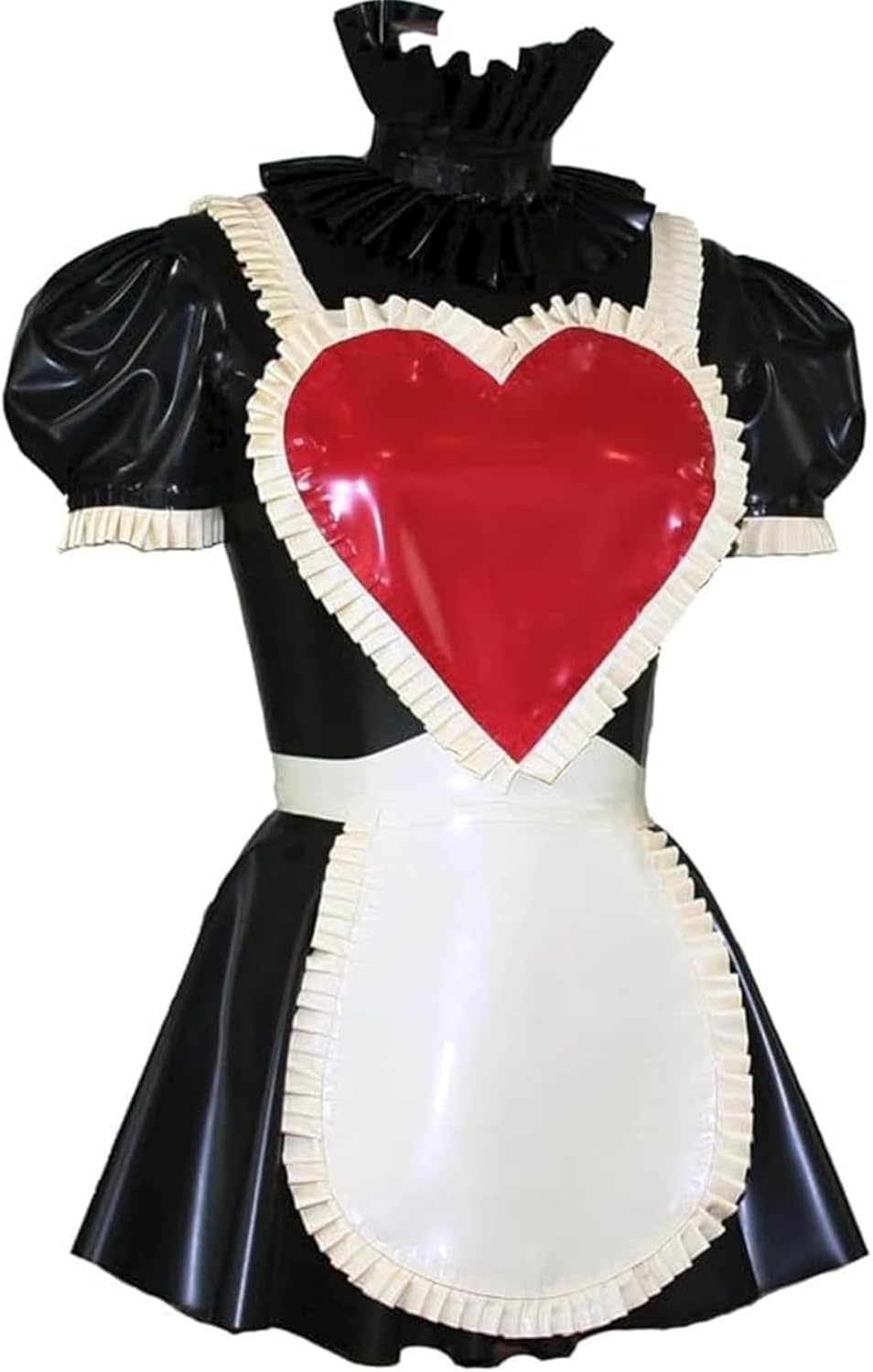 Sexy Latex French Maid Dress Zipper Butt Prom Puff Sleeve Uniform Body Suit Playsuit