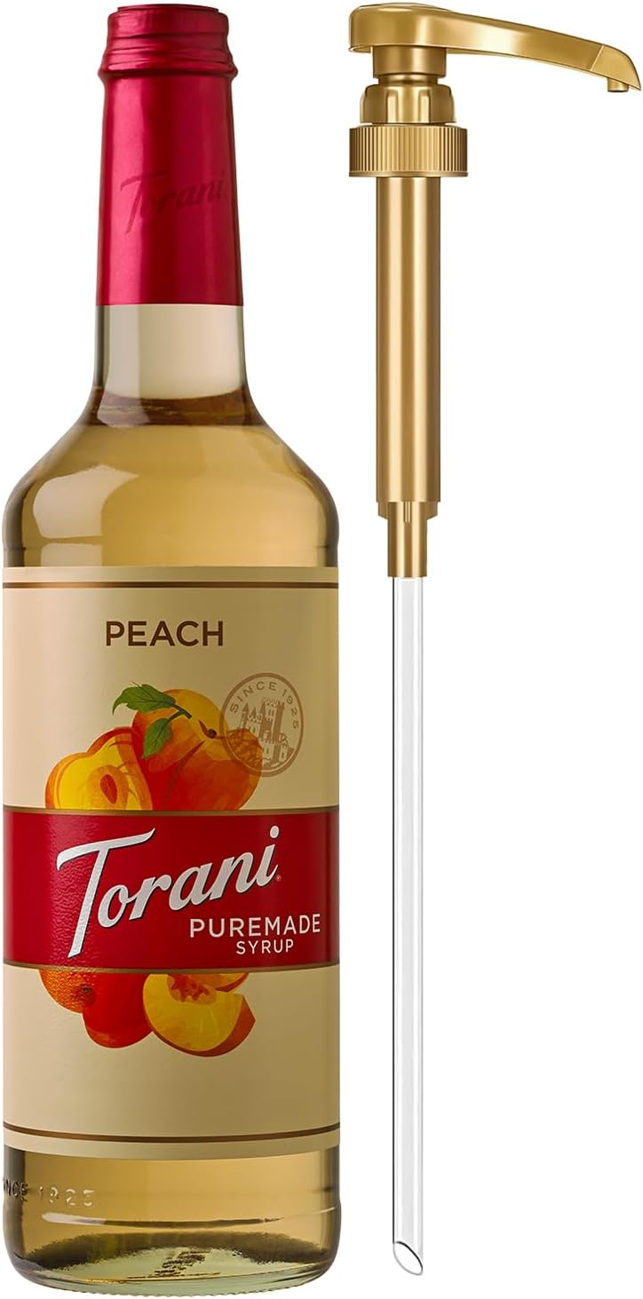 Torani Puremade Syrup, Peach Flavoring for Drinks, Glass Bottle with Pump Included, 25.4 Fl Oz