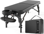 CLORIS 84" Professional Massage Table Portable Reinforced Wooden Leg 2 Folding Lightweight Spa Salon Tattoo Massage Bed Height Adjustable Hold Up to 1100LBS with Carrying Bag Black