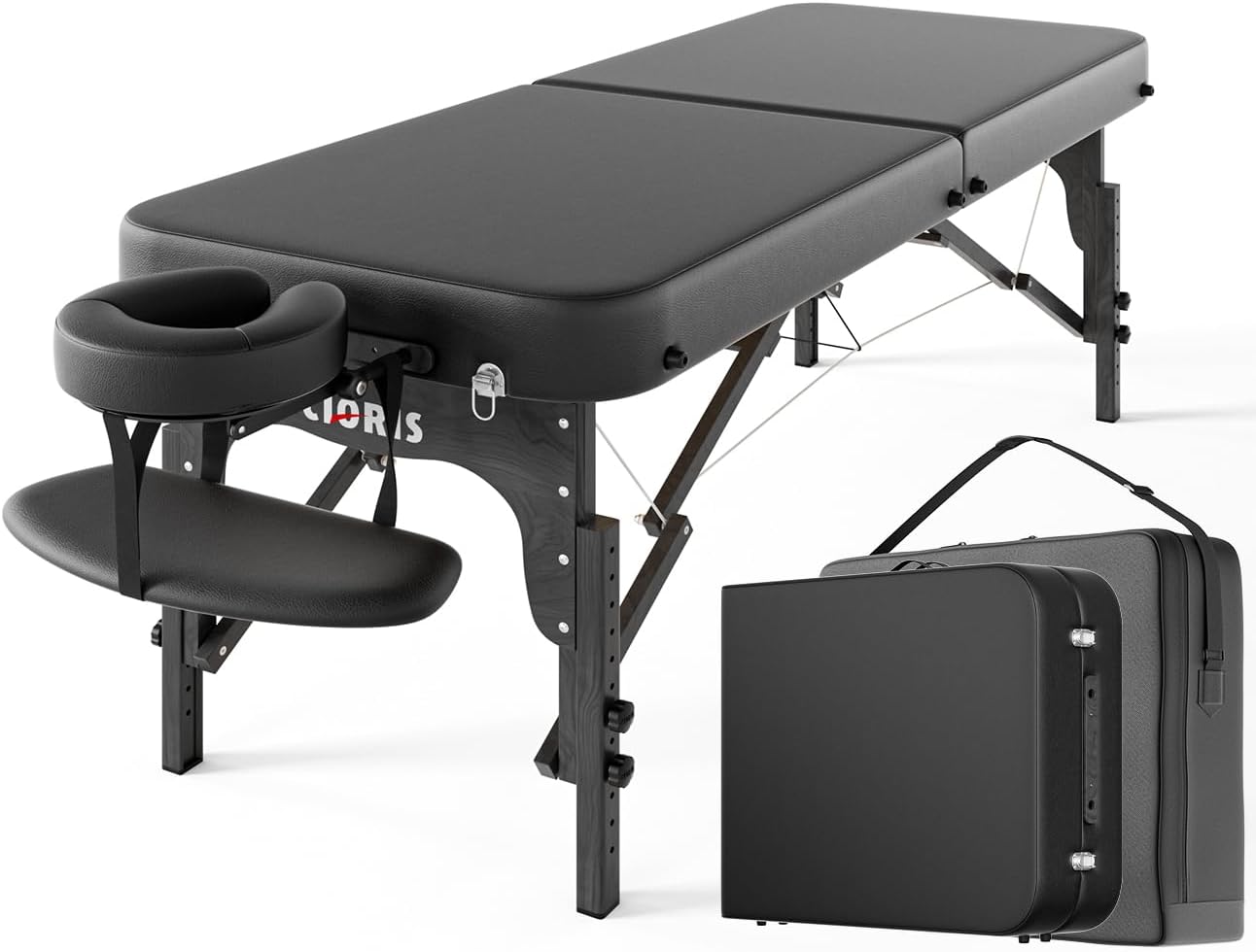 CLORIS 84" Professional Massage Table Portable Reinforced Wooden Leg 2 Folding Lightweight Spa Salon Tattoo Massage Bed Height Adjustable Hold Up to 1100LBS with Carrying Bag Black