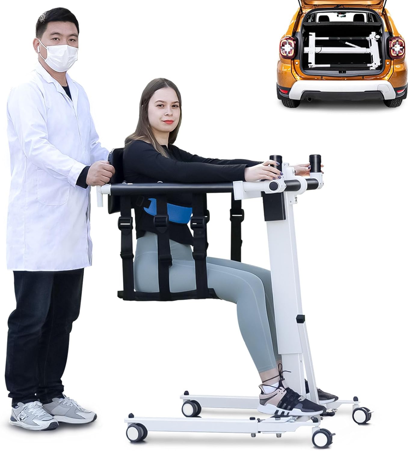 Electric Patient Lift Transfer Chair - Folding Portable Handicap Lift for Home/Car/Bathroom,260LBS Capacity Upgrade Electric Transfer Lift for Seniors