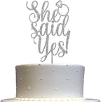 She Said Yes Glitter Cake Topper, Wedding Party Decorations Ideas, Anniversary, Bachelorette, Engagement, Premium Quality Decoration, Sturdy Doubled Sided Glitter, Acrylic Stick. Made in USA (Silver)