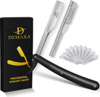Professional 20 Straight Razor Blades with DEMAXA Shavette Straight Razors for Men - Navajas para Barbero Professional Barber Razor Blade for Close Shaving with Soft Pouch - Cut Throat Razors for Men