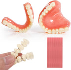 Full Set Fake Teeth Denture Kit - Top & Bottom Functional DIY Homemade Dentures | Do It Yourself Comfortable Missing Teeth Replacement,Natural Smile Kit-Red