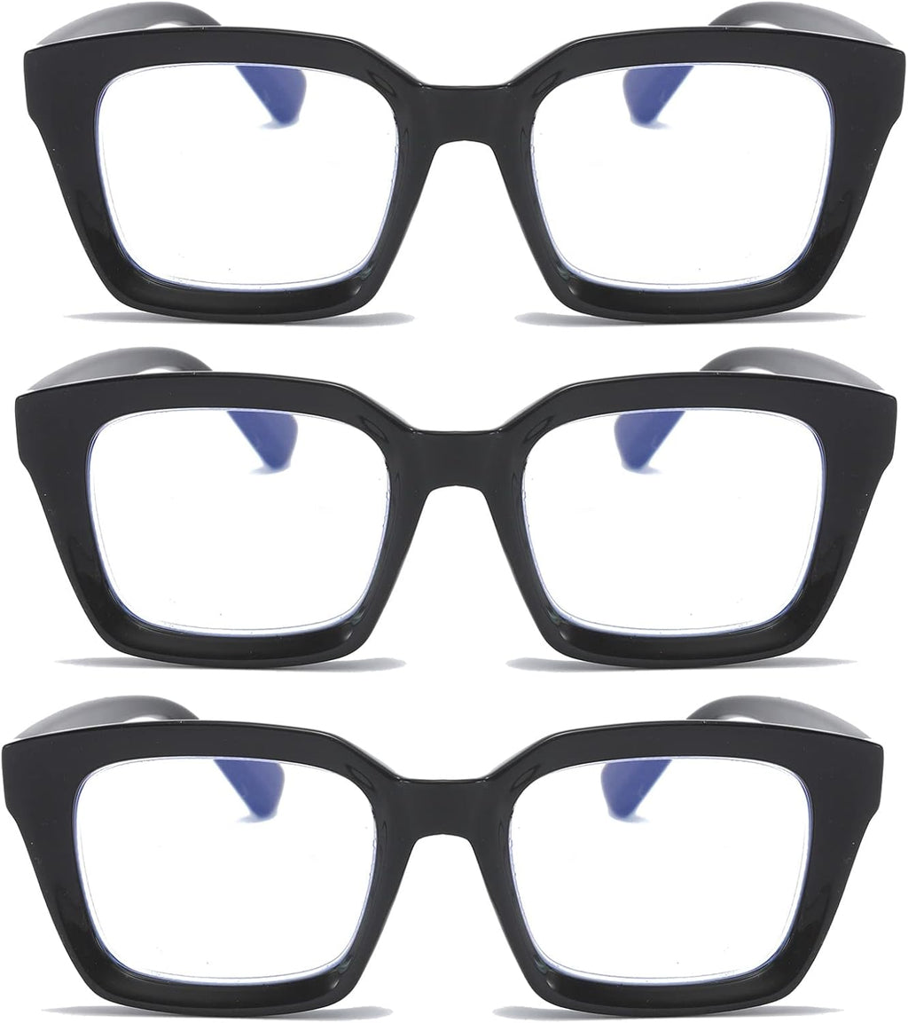 DXYXYO Reading Glasses for Women 1.75 Blue Light Blocking Men Oversized Rectangle Computer Readers 3 Pack Black Retro Fashion Oprah Style Square