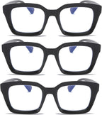 DXYXYO Reading Glasses for Women 1.75 Blue Light Blocking Men Oversized Rectangle Computer Readers 3 Pack Black Retro Fashion Oprah Style Square