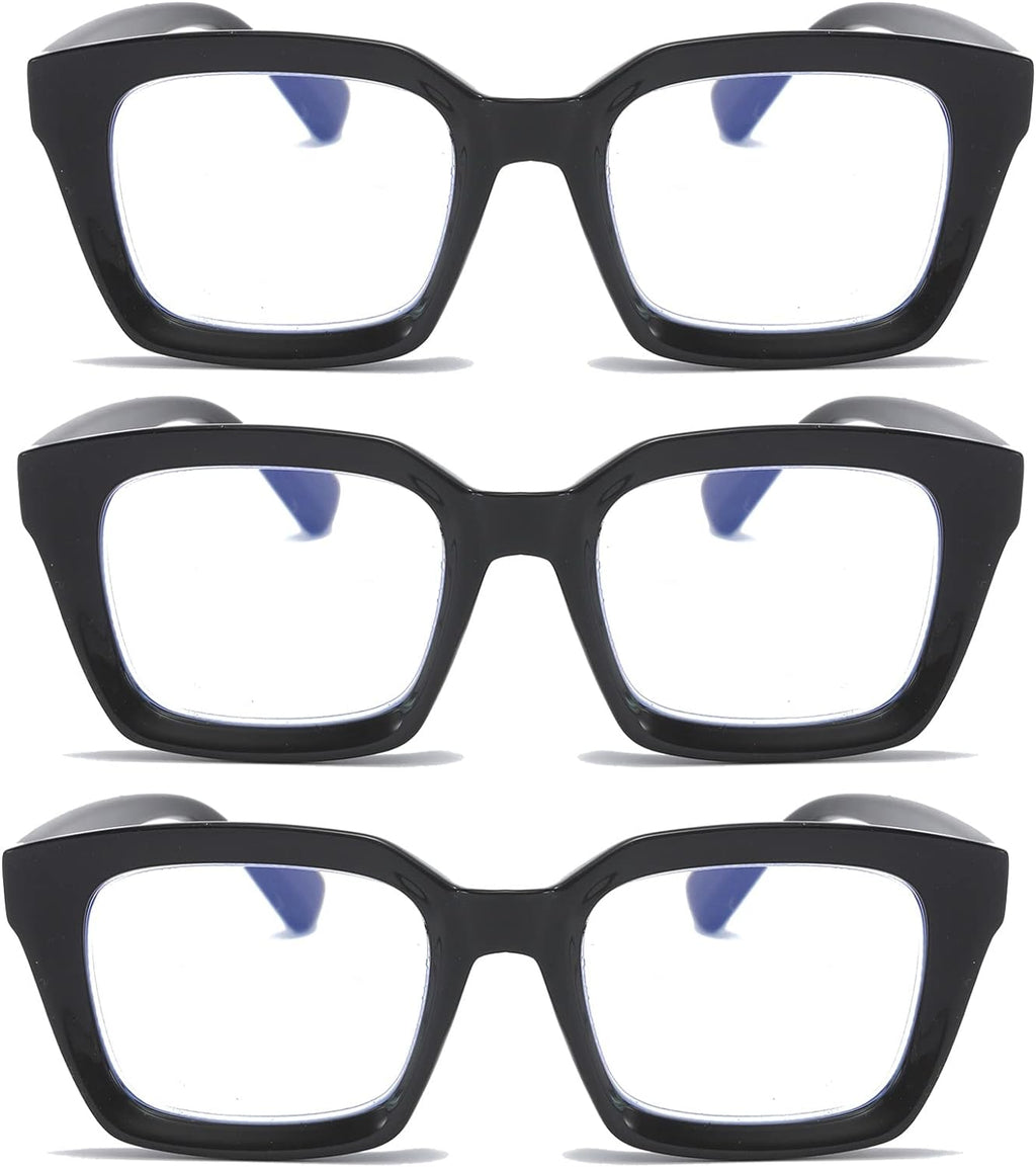 DXYXYO 3 Pack Black Reading Glasses for Women 2.5+ Oprah Style Blue Light Blocking Men Computer Readers Oversized Rectangle Retro Fashion Square