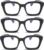 DXYXYO 3 Pack Black Reading Glasses for Women 2.5+ Oprah Style Blue Light Blocking Men Computer Readers Oversized Rectangle Retro Fashion Square