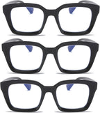 DXYXYO Reading Glasses 2.0 Women Blue Light Blocking Mens Oversized Rectangle Computer Readers 3 Pack Black Retro Fashion Oprah Style Square