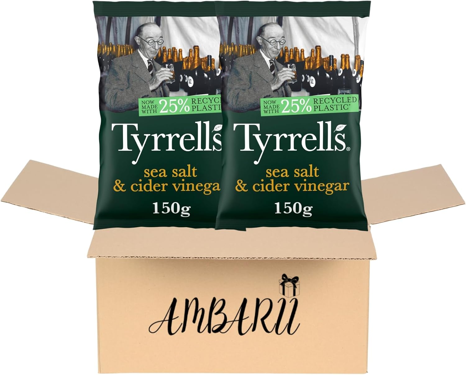 AMBARII Tyrrell's Sea Salt and Cider Vinegar Potato Crisps, 150g, 2 Pack