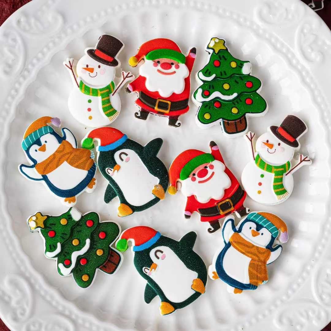 15PCS Christmas Edible Cake Topper Decorations Santa Claus Snowflakes Cupcake Toppers Decorations