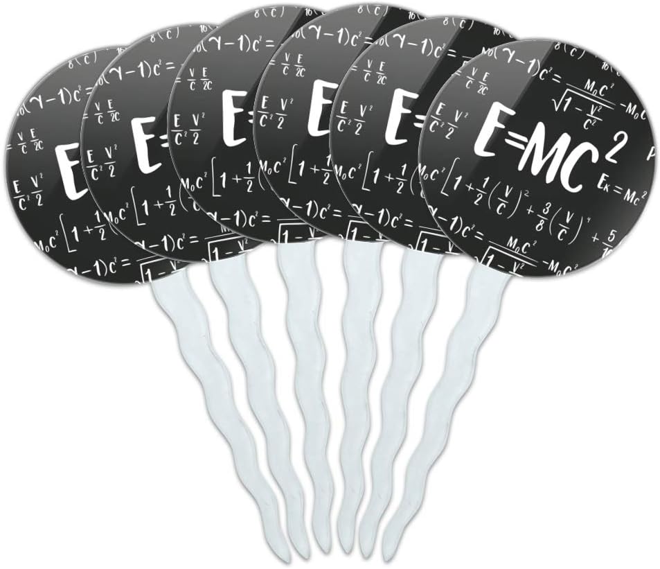 E=MC 2 Energy Mass Equation Albert Einstein Theory of Special Relativity Math Cupcake Picks Toppers Decoration Set of 6