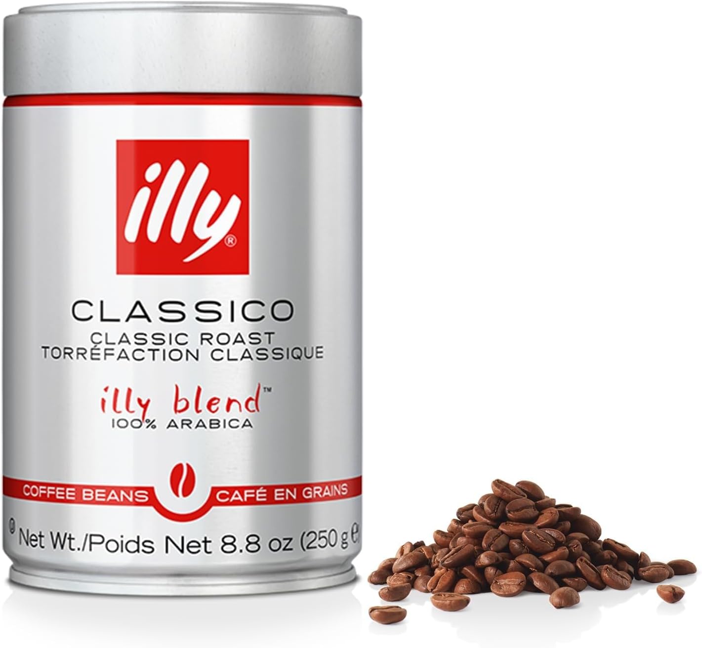 Illy Classico Whole Bean Coffee, Medium Roast, Classic Roast With Notes Of Caramel, Orange Blossom And Jasmine, 100% Arabica Coffee, No Preservatives, 8.8 Ounce Can (Pack Of 1)