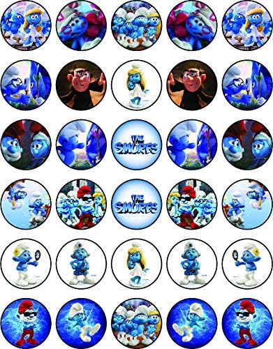 30 x Edible Cupcake Toppers Themed of Smurf Collection of Edible Cake Decorations | Uncut Edible on Wafer Sheet