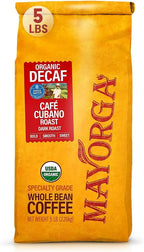 Mayorga Decaf Dark Roast 5lb Bag Cafe Swiss Water Decaffeinated Cubano Roast 100% Arabica Whole Coffee Beans - Smoothest Organic Coffee - Specialty Grade, Non-GMO, Direct Trade