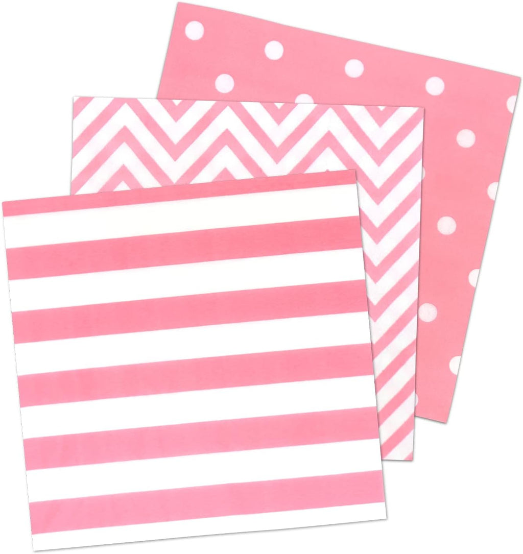 Disposable Striped Chevron Polka Dot Pink Paper Luncheon Napkins 60 Count 13"x13"
