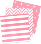 Disposable Striped Chevron Polka Dot Pink Paper Luncheon Napkins 60 Count 13"x13"