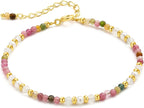 Rainbow Tourmaline Pearl Crystal Bracelet, 3mm Beaded Delicate Minimalist Jewelry, Dainty Stackable Bracelet for Women