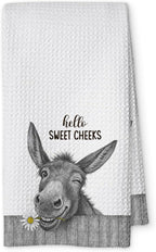 Funny Cute Donkey Hand Towels for Bathroom,1 PCS Hello Sweet Cheeks Kitchen Towels,Donkey Decorative Towels for Rustic Farmhouse Guest Towels,Gifts for Women,Pet Owners Housewarming - B04