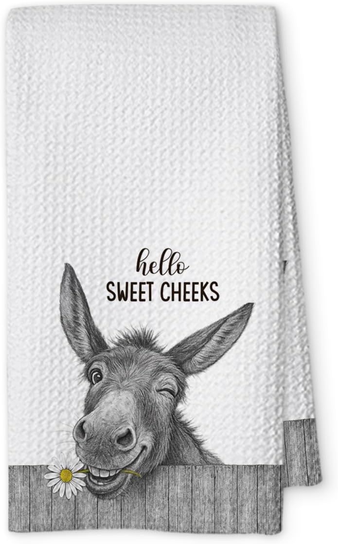 Funny Cute Donkey Hand Towels for Bathroom,1 PCS Hello Sweet Cheeks Kitchen Towels,Donkey Decorative Towels for Rustic Farmhouse Guest Towels,Gifts for Women,Pet Owners Housewarming - B04