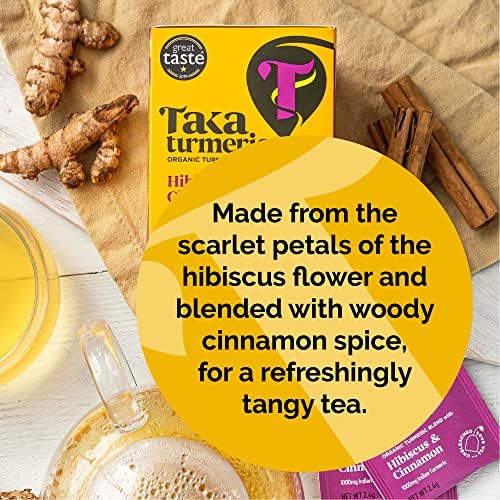 Taka Turmeric Tea, Organic Hibiscus Cinnamon (1 x Carton (15 tea bags))