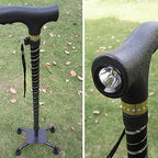 Aluminum Alloy Crutch - Men Ms Four Feet Walking Stick -Elderly Four Corners Crutch -Adjustable Telescopic Cane Mobile Aid with Light Black