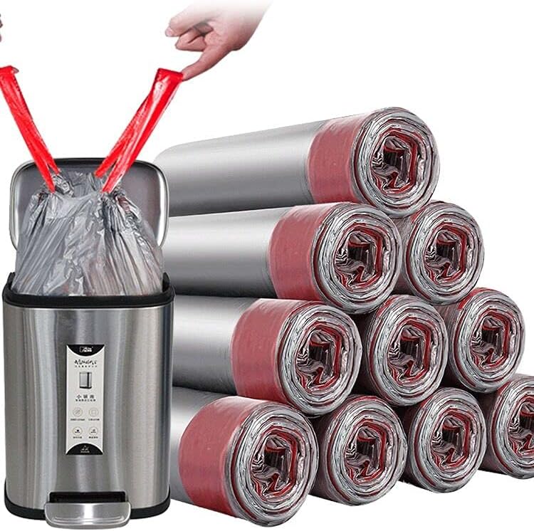 Trashs Bag Drawstring Garbage Bags-Coocn Thicker Heavy Bathroom Trash can Liners for Bedroom Home Kitchen 50 Counts ,4-6 Gallon (Gray)
