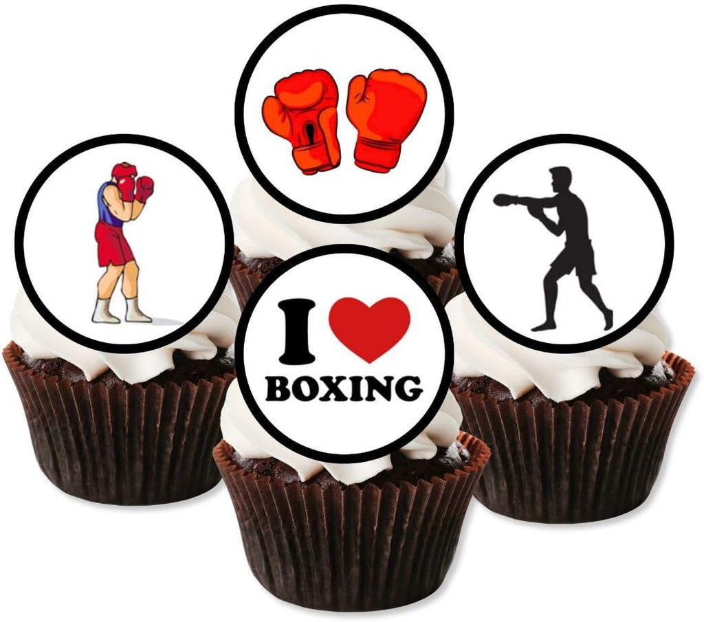 Boxing Edible Cupcake Toppers, Sports Edible Cake Decorations, Boxing-Gloves Cake Decor, Boxing Party Decorations, Martial Arts Theme Party Supplies, 48 x 1.18 Inch/3cm Discs UNCUT