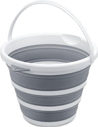 Goderewlid Collapsible Bucket 2.6 Gal/10L, Space-Saving, Portable Foldable Water Pail for Versatile Use, Home, Outdoors, Car Wash, Camping, Fishing - Grey, Single Pack