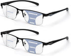 2 Pack Men's Progressive Multifocal Reading Glasses,Half Rim Metal Frame TR90 Temples Blue Light Blocking Anti Eyestrain Multifocus Computer Readers,1.5x