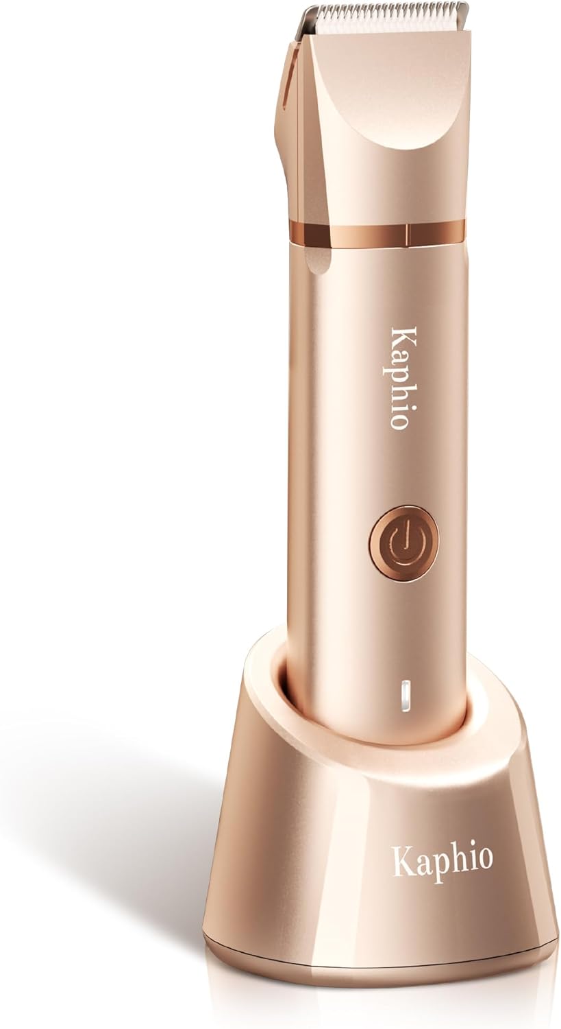 Bikini Trimmer for Women with Dual Head - IPX7 Waterproof & Painless Eletctric Razors for Public Hair - Eletric Shaver for Underarm Leg Body (Gold)