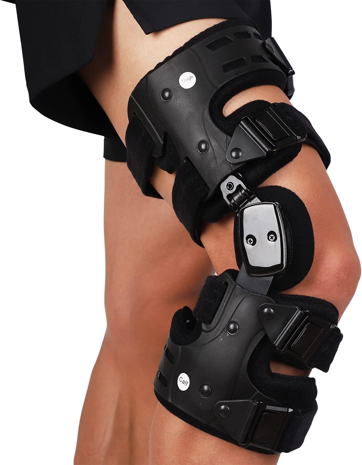 Komzer OA Unloader Knee Brace - Adjustable 3-Point Medial/Lateral Offloading Support for Osteoarthritis Pain, Bone-on-Bone Joint Degeneration & Recovery, ROM Control, Universal Fit for Men & Women, Black, Right