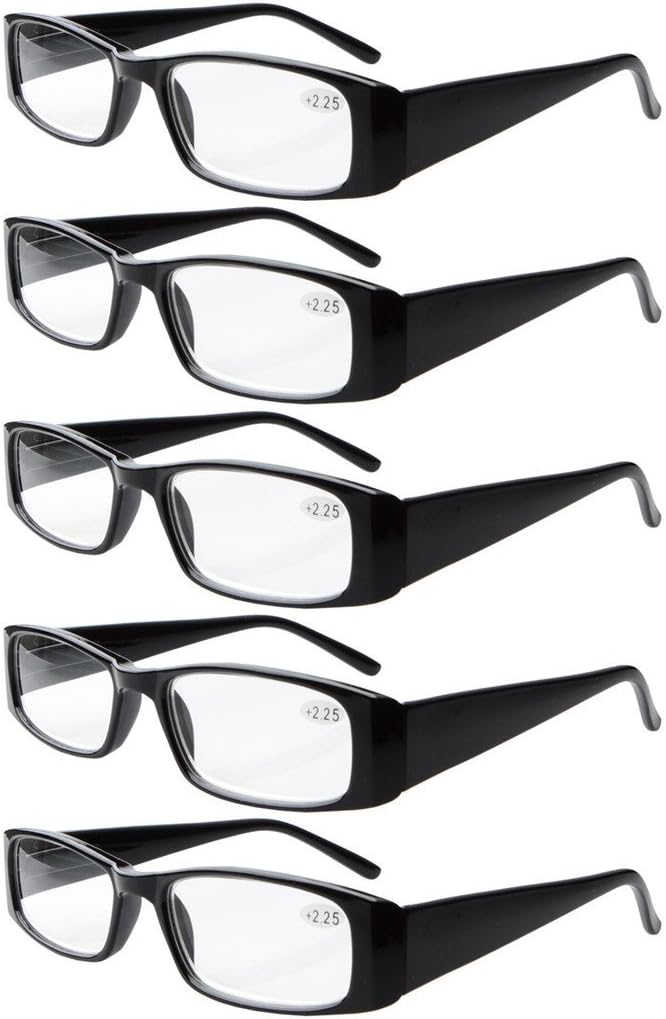 Eyekepper 5-Pack Spring Hinges Rectangular Reading Glasses Readers Black