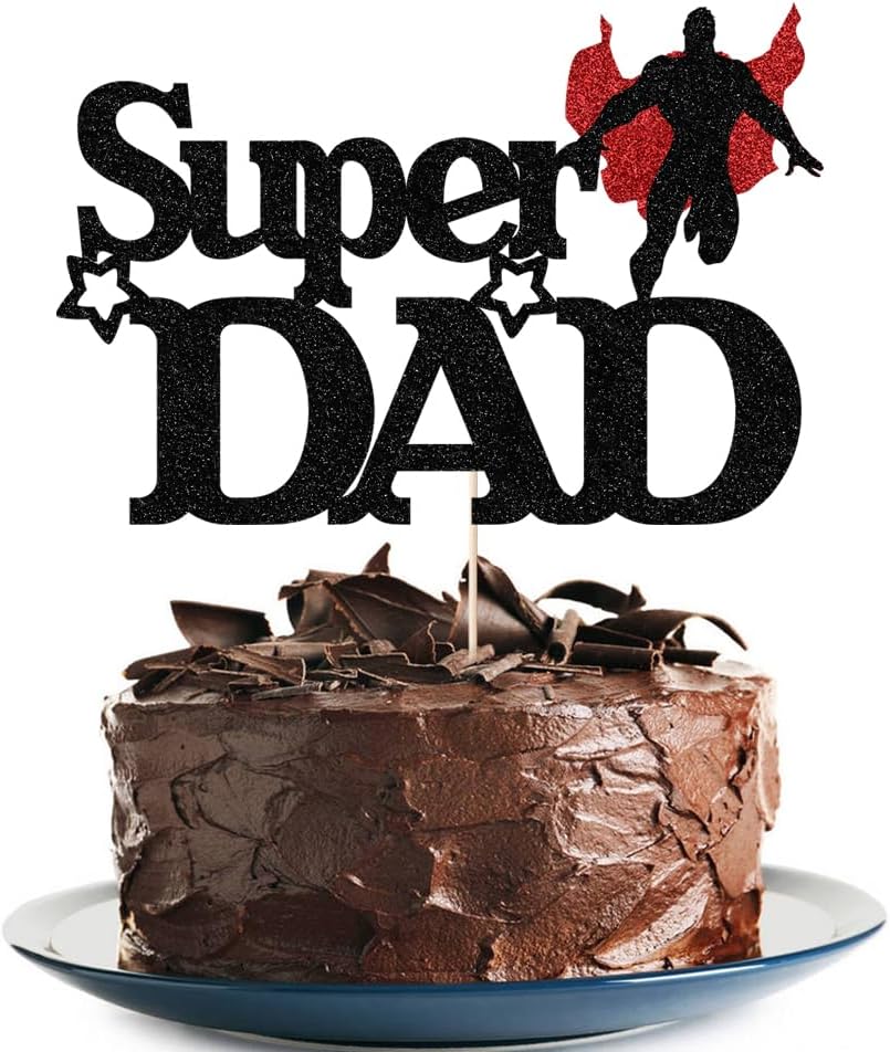 Black Glitter Father's Day Cake Topper Decoration Featured Happy Birthday Dad Cake Party Supplies