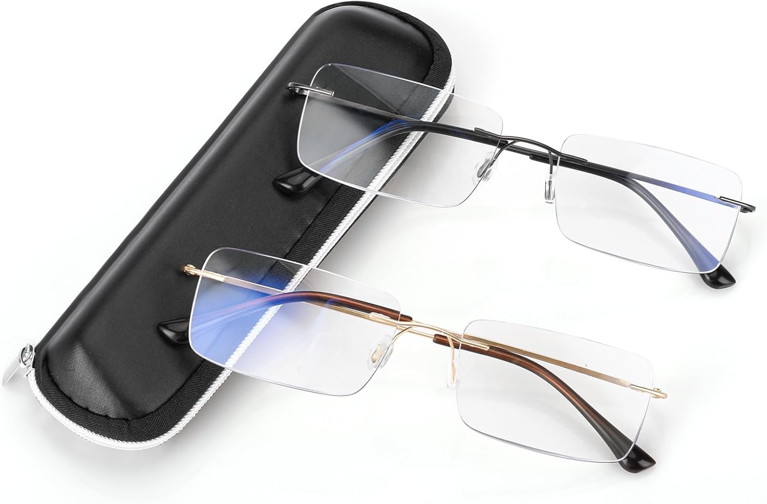 SKYOAK 2 Pack Executive Frameless Progressive Multifocus Reading Glasses for Men, Metal Rimless Blue Light Computer Readers
