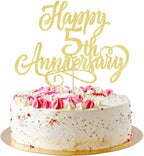 Golden Glitter Happy 5th Anniversary Cake Toppers, Wedding Anniversary Party Decorations, 5th Wedding Anniversary, Company Anniversary Party, Birthday Party Decorations