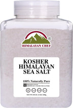 Himalayan Chef Kosher Sea Salt – Full Flavor, No Additives, unrefined and Less Sodium - Natural and Organic - 5 Pound Plastic Jar, Kosher & Non GMO Certified