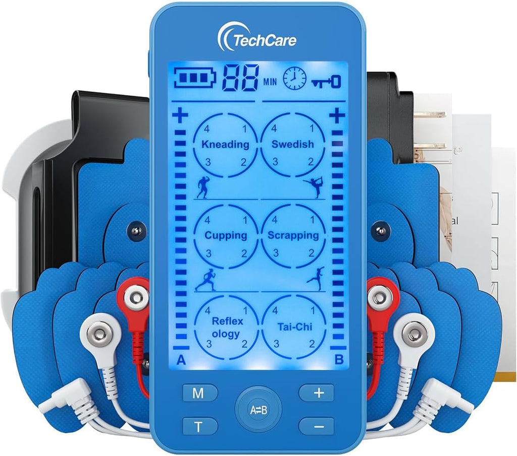 Tens Unit Plus 24 Rechargeable Electronic Pulse Massager Machine Multi Mode Device with All Accessories (Blue)