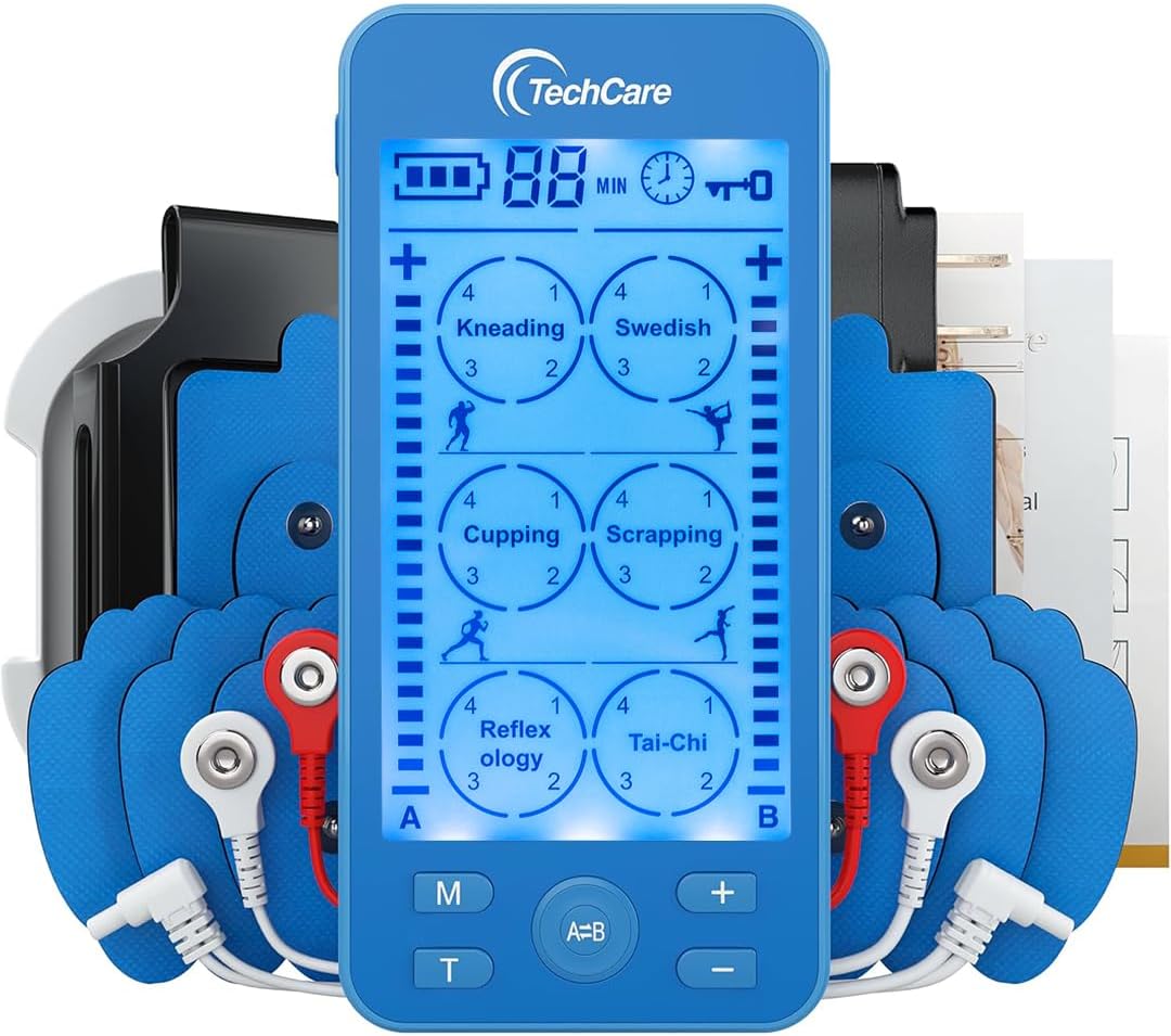 Tens Unit Plus 24 Rechargeable Electronic Pulse Massager Machine Multi Mode Device with All Accessories (Blue)