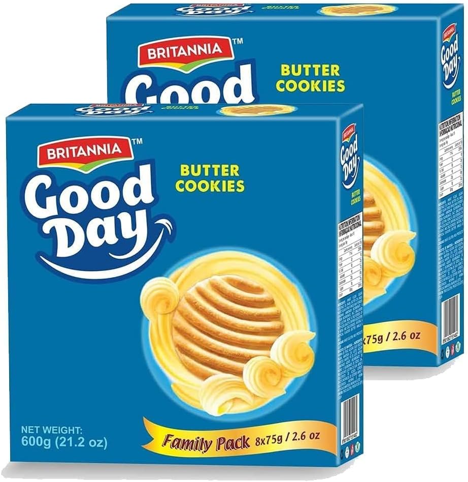 Britannia Good Day Butter Cookies Family Pack 21.2oz (600g) - Breakfast & Tea Time Snacks - Delicious Grocery Cookies (Pack of 2)
