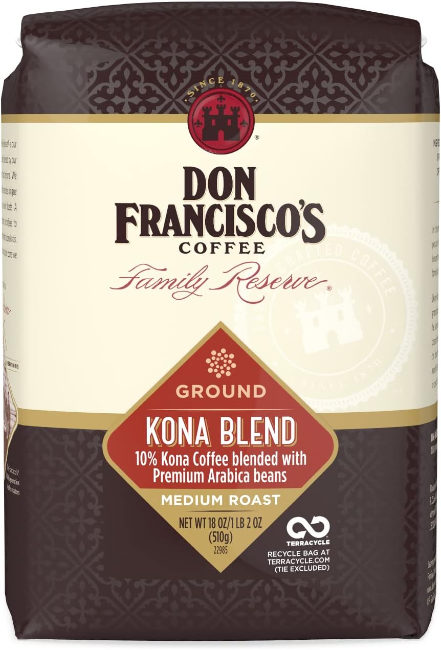 Don Francisco's Kona Blend Ground Coffee, Medium Roast – 100% Arabica Coffee, 18 oz Bag