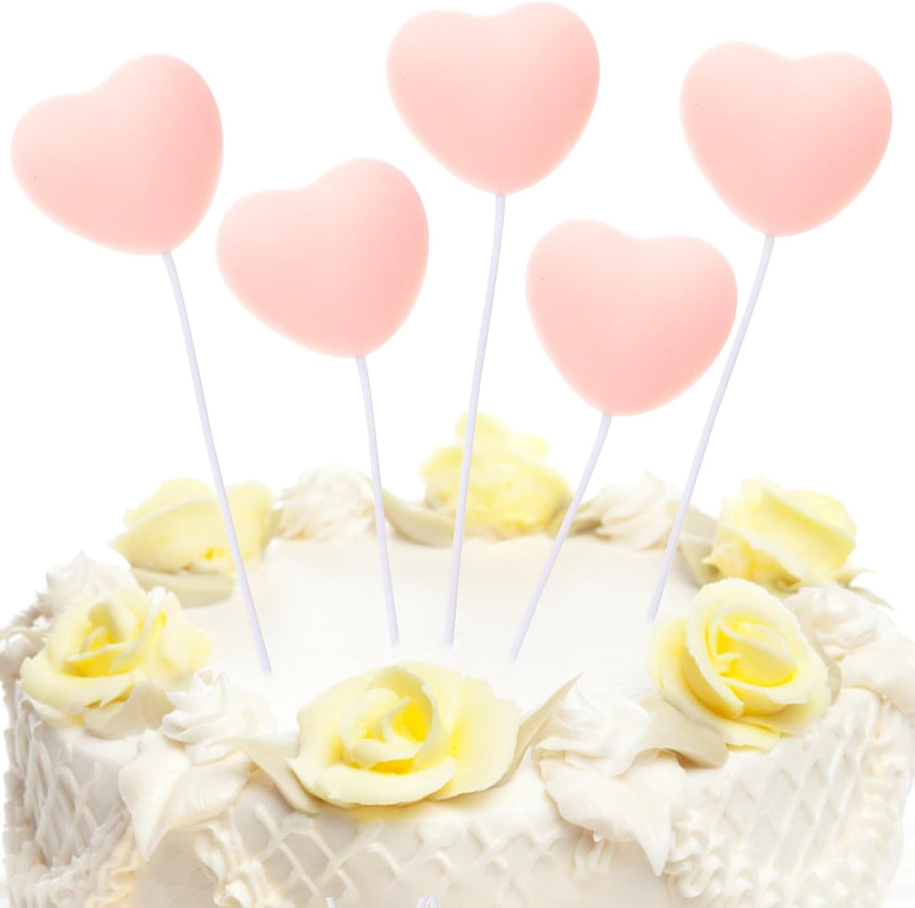 ABOOFAN 25pcs Pink Heart Cake Toppers Dessert Insert Party Decorations Birthday Wedding Cupcake Ornaments for Bridal Shower and Celebration