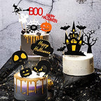 15Pack Halloween Cake Topper with Haunted House Pumpkin Ghost Bat Cat Spider Skull Boo Sign Cupcake Picks for Halloween Theme Birthday Cake Decoration Party Supplies