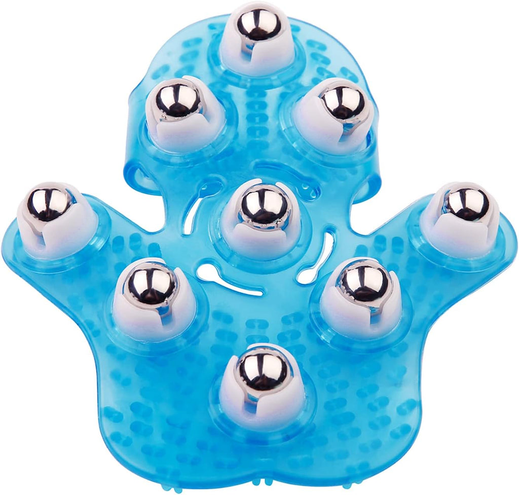 Handheld Massage Ball for Muscle Back Neck Joint Foot Shoulder Leg Pain Relief - Palm Shaped Massage Tool with Roller Balls, Portable Design, Blue