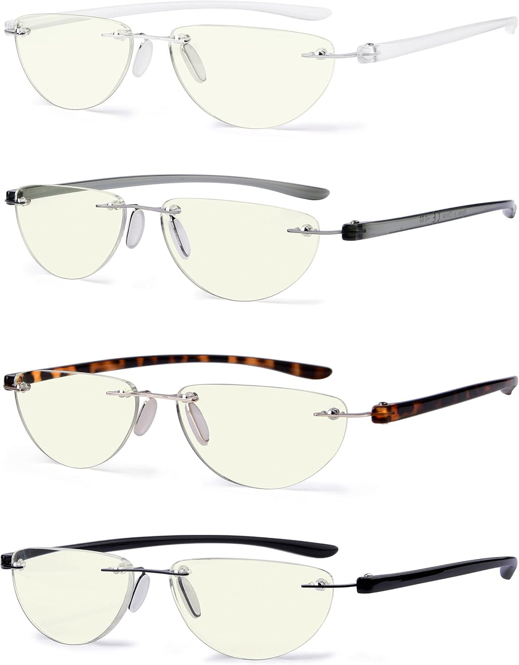 Eyekepper 4-pack Rimless Reading Glasses Blue Light Blocking Women Men Half Moon Readers +0.75