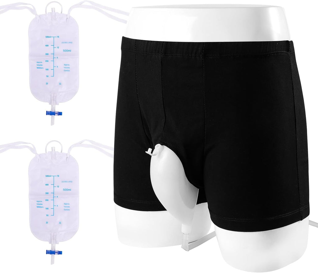 Wearable Urine Bag Male Urinal Bag Incontinence Pants for Men, Reusable Portable Male Collection Bags Urinal System with Collection Bag Portable Leak Proof Leg Pee for Elder (M)