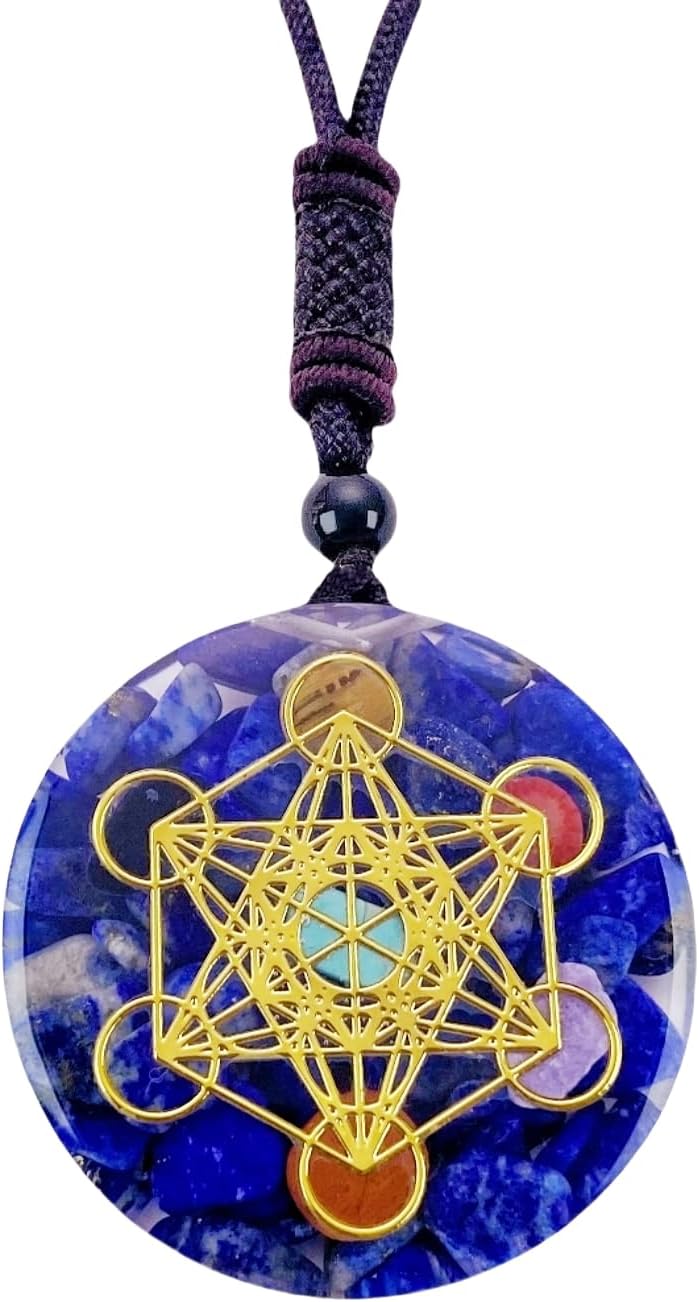 EDEN'S CALL Healing 7 Chakra Metatron's Cube Orgonite Crystal Stone Pendant Necklace for Men and Women 26.38" Adjustable Energy Generator Necklace