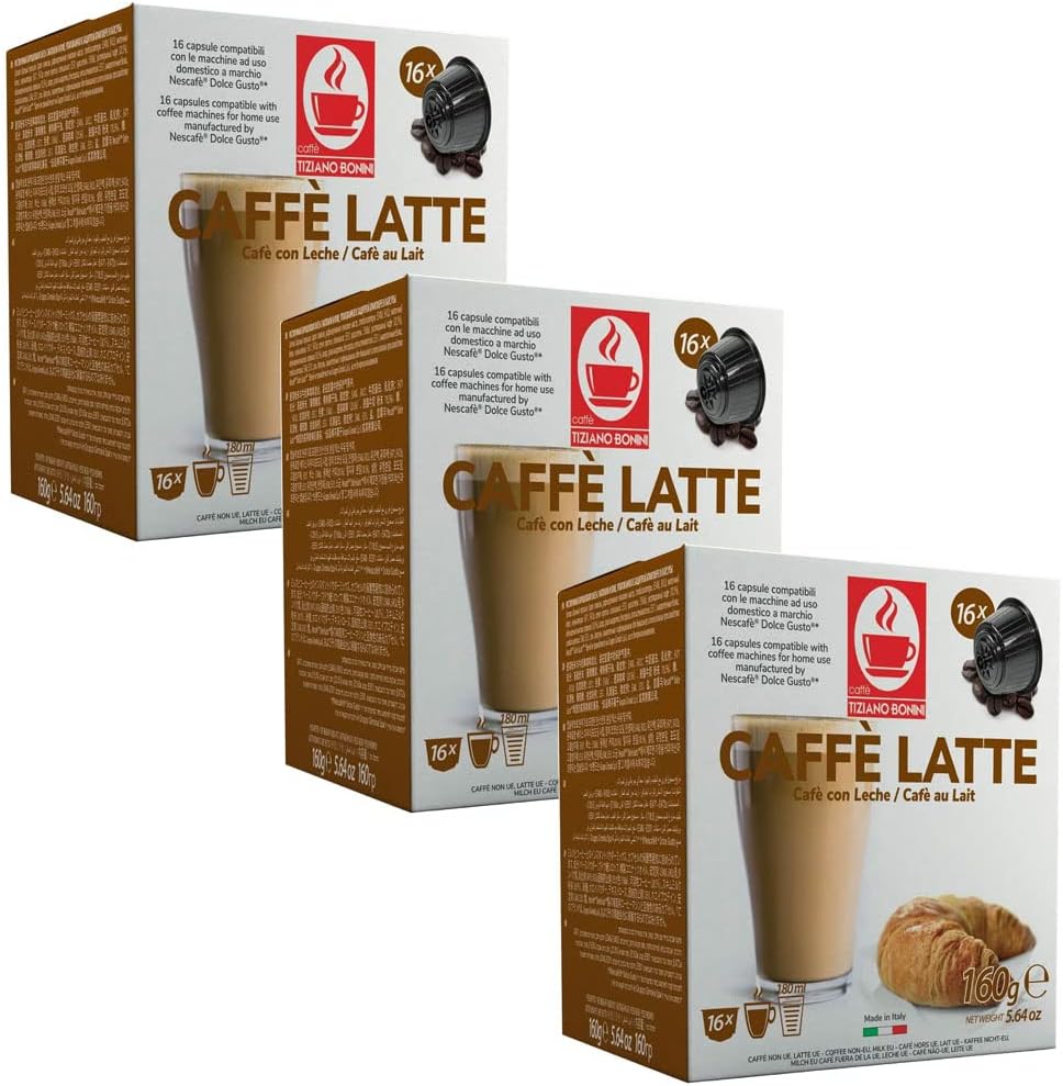 Bonini Cafe Au Lait Coffee Pods, Pack of 3, Each Pack 16 Pods (Total 48 pods)