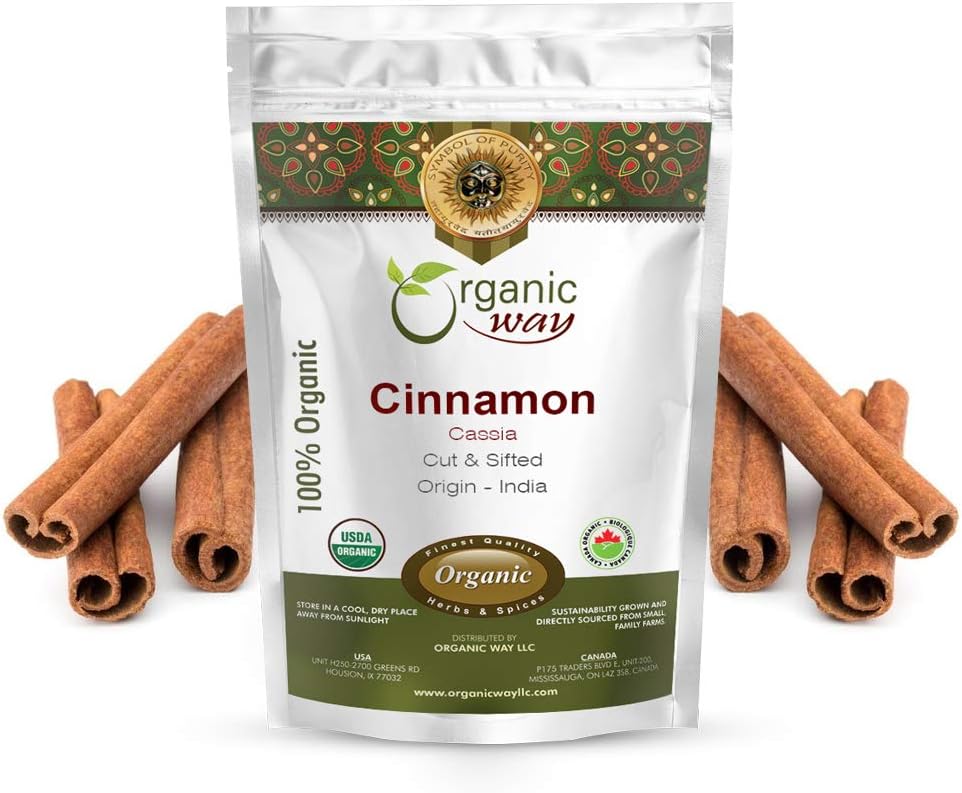 Organic Way Premium Cinnamon Cassia Sticks (Cinnamomum cassia) - Adds Flavour & Aroma | Organic & Kosher Certified | Vegan | Raw, Non GMO & Gluten Free | USDA Certified | Origin - India (1/2LBS / 8OZ)