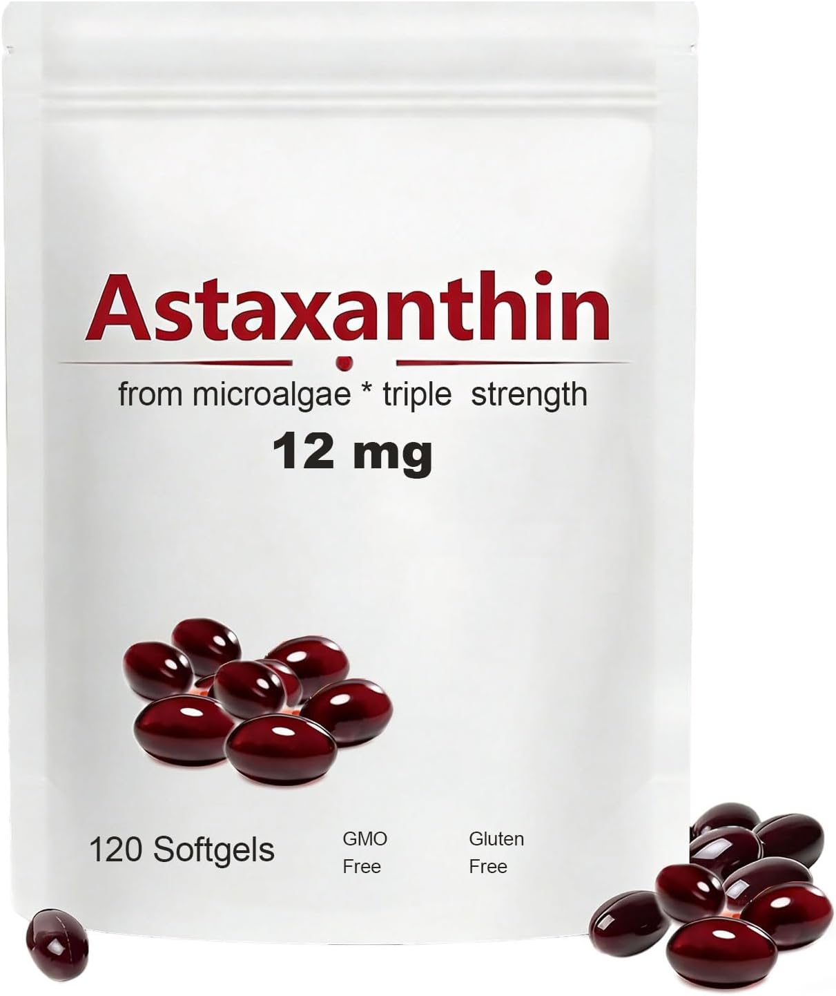 Astaxanthin 12mg, 120 Softgels, Max Strength Antioxidant with Coconut Oil, Natural Formula, High Absorption for Eye & Skin Support, Natural Formula, Non-GMO, Gluten Free